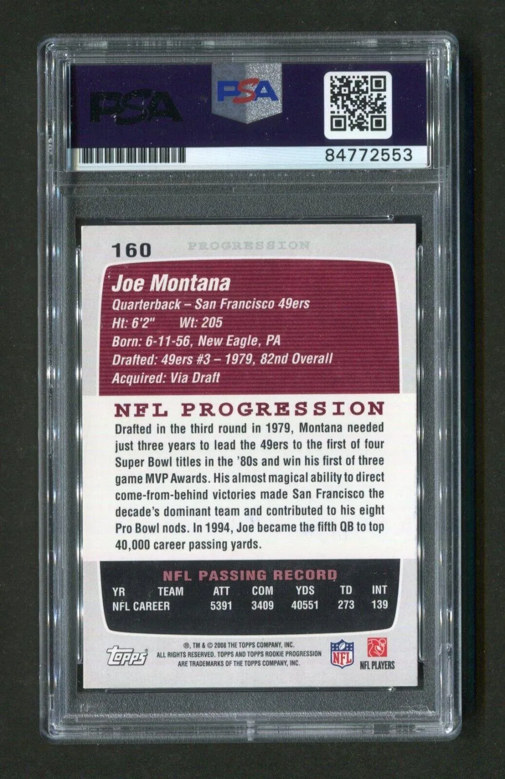 2008 Topps Retro Joe Montana #160 PSA/DNA MINT 9 Signed Football Card