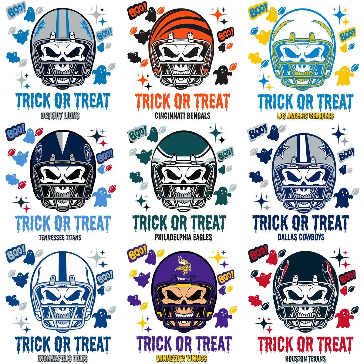 30 Trick or Treat Halloween Helmet Football Designs Bundle PNG