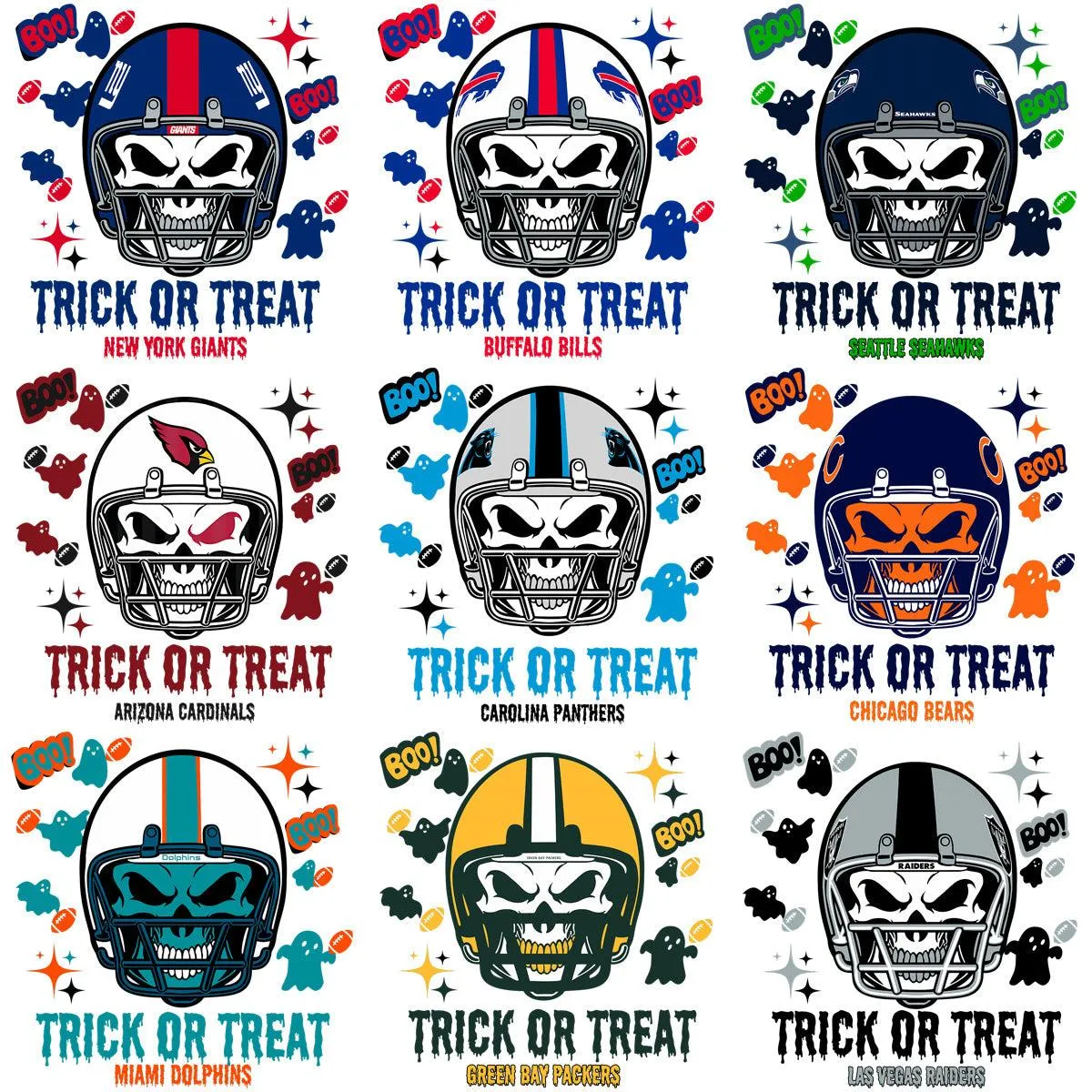 30 Trick or Treat Halloween Helmet Football Designs Bundle PNG