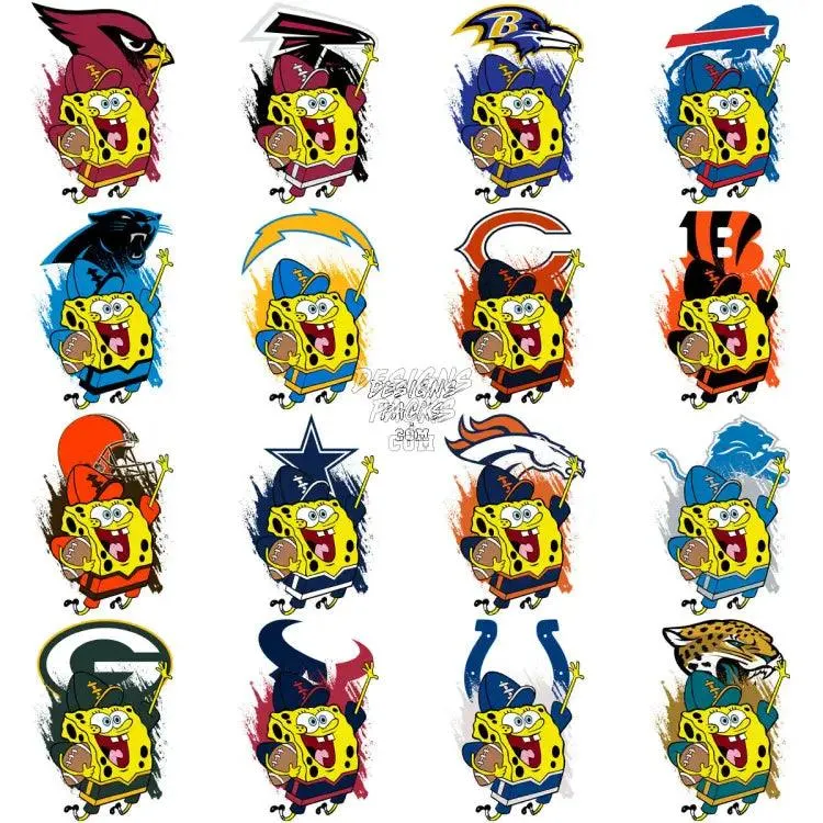 32 BoB Cartoon Sponge Football Teams Designs Bundle PNG   PSD