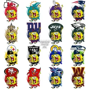 32 BoB Cartoon Sponge Football Teams Designs Bundle PNG   PSD