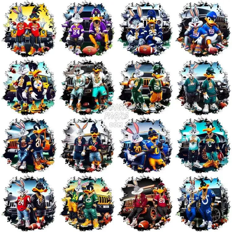 32 Cartoon BUGS Car Gangster Football Designs Bundle PNG