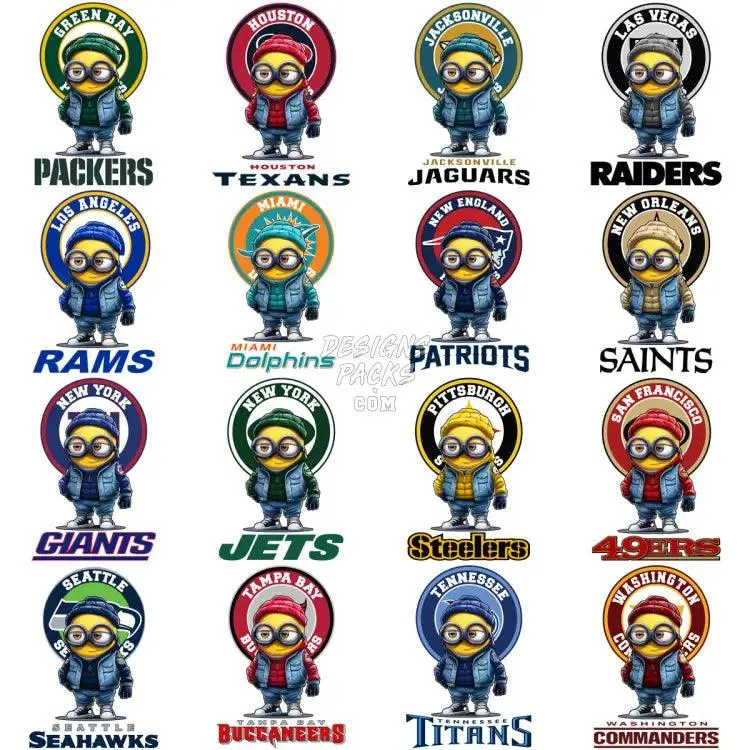 32 Cartoon Minion Football Designs Bundle PNG