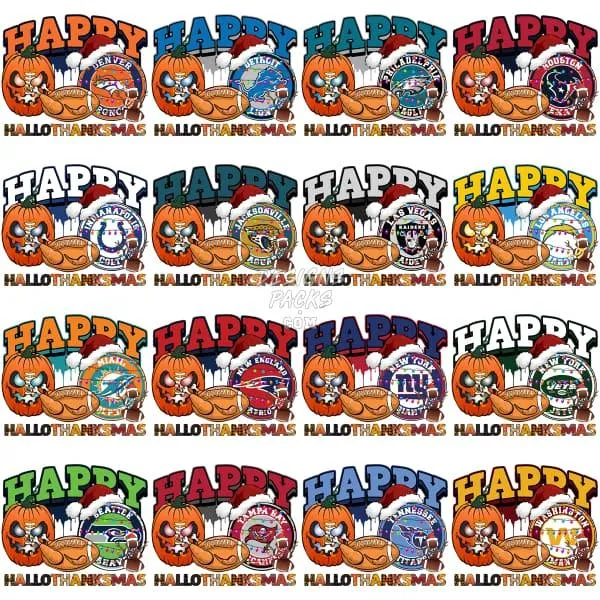 32 Fall Halloween Christmas Football Designs Bundle PNG