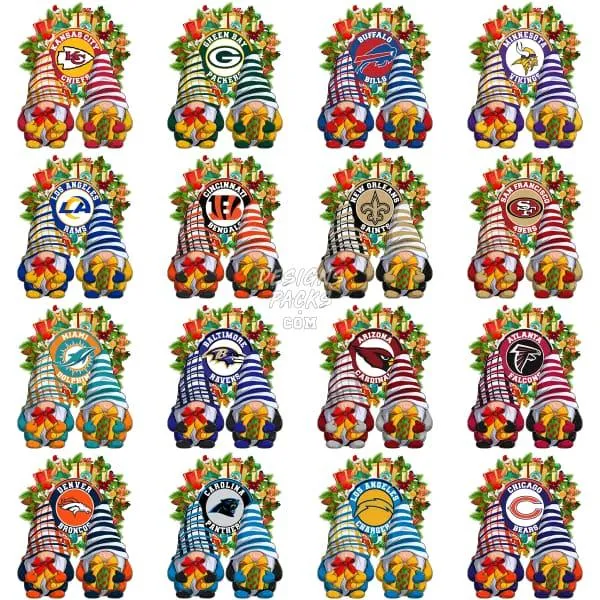 32 Gnome Christmas Football Teams Designs Bundle PNG