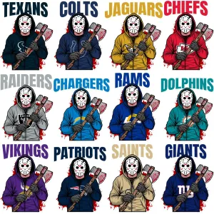 32 Movie Jason Voorhees Football Teams Designs Bundle PNG