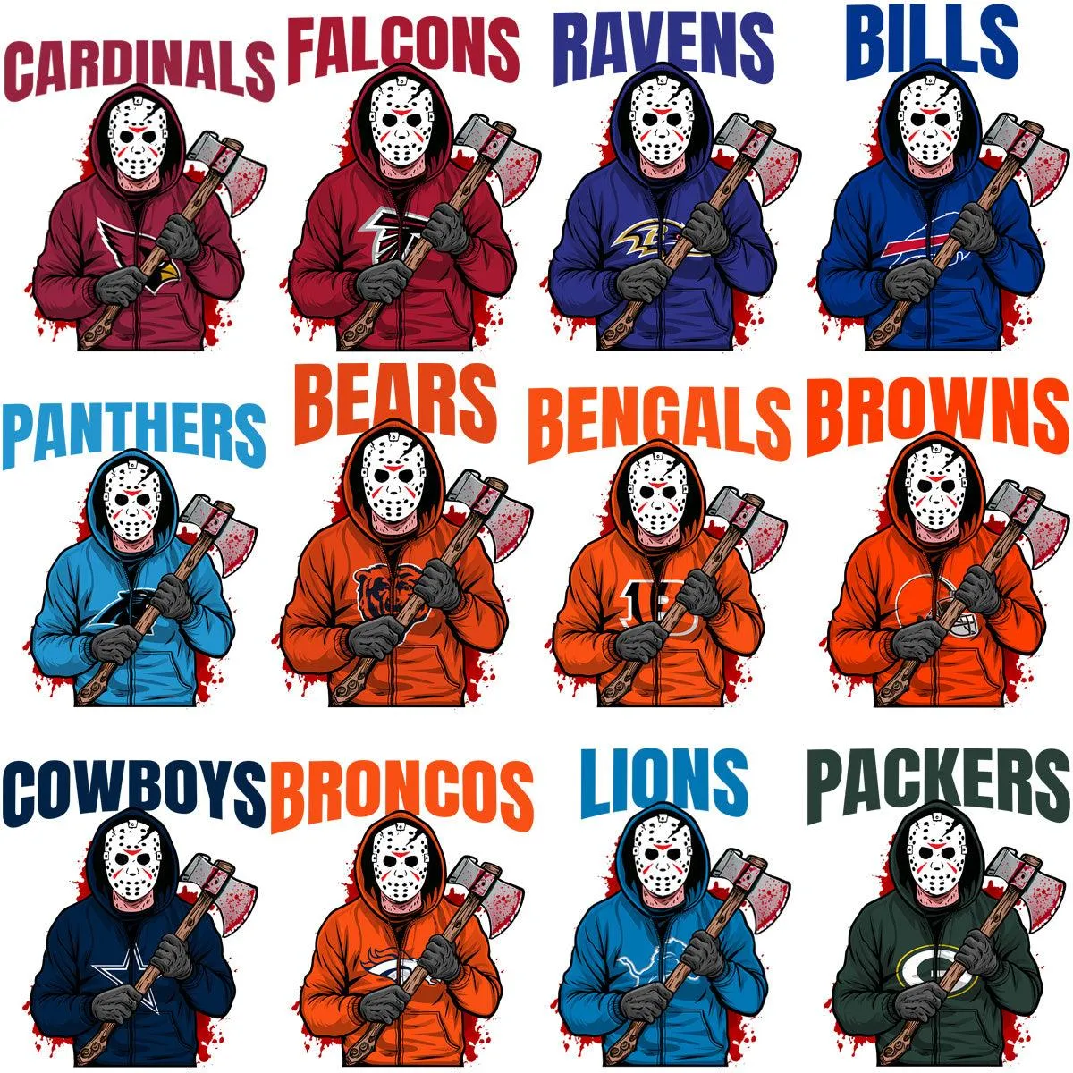 32 Movie Jason Voorhees Football Teams Designs Bundle PNG