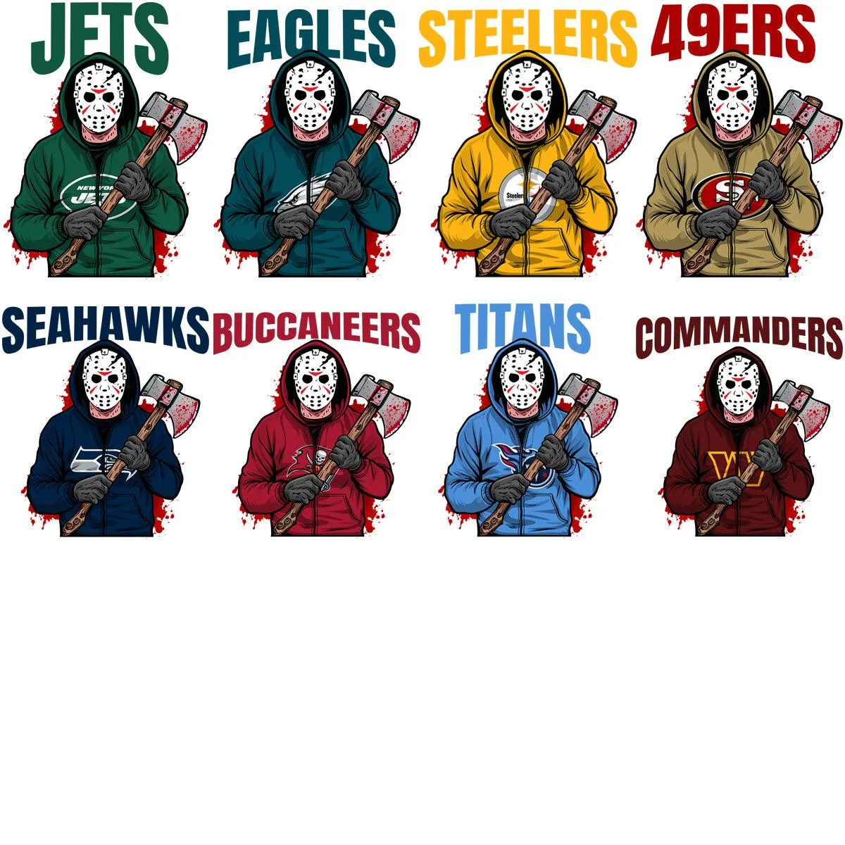 32 Movie Jason Voorhees Football Teams Designs Bundle PNG