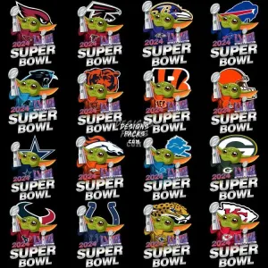 32 Super Bowl 2024 Football Teams Baby Cartoon Designs Bundle PNG