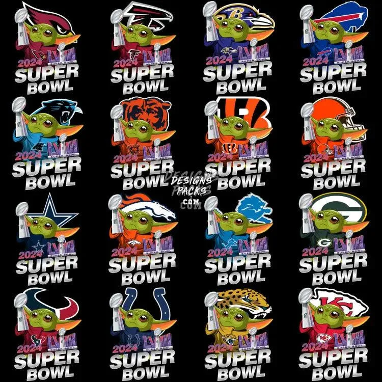 32 Super Bowl 2024 Football Teams Baby Cartoon Designs Bundle PNG