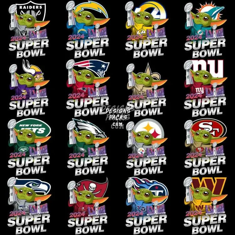 32 Super Bowl 2024 Football Teams Baby Cartoon Designs Bundle PNG