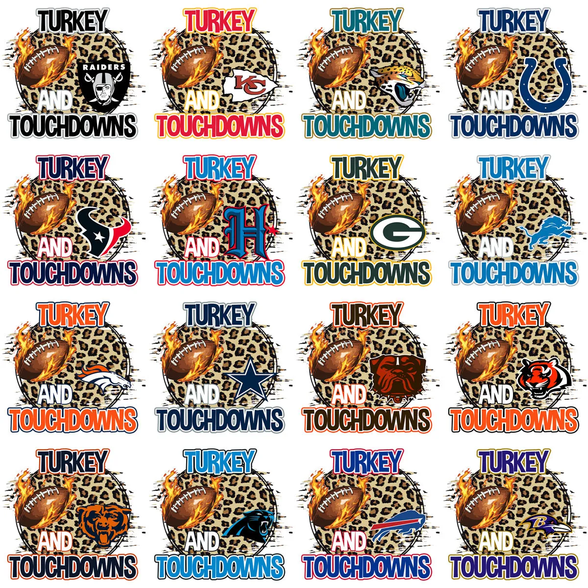 32 Thanksgiving Turkey Season Football Teams Designs Bundle PNG