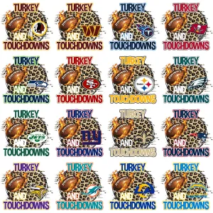 32 Thanksgiving Turkey Season Football Teams Designs Bundle PNG