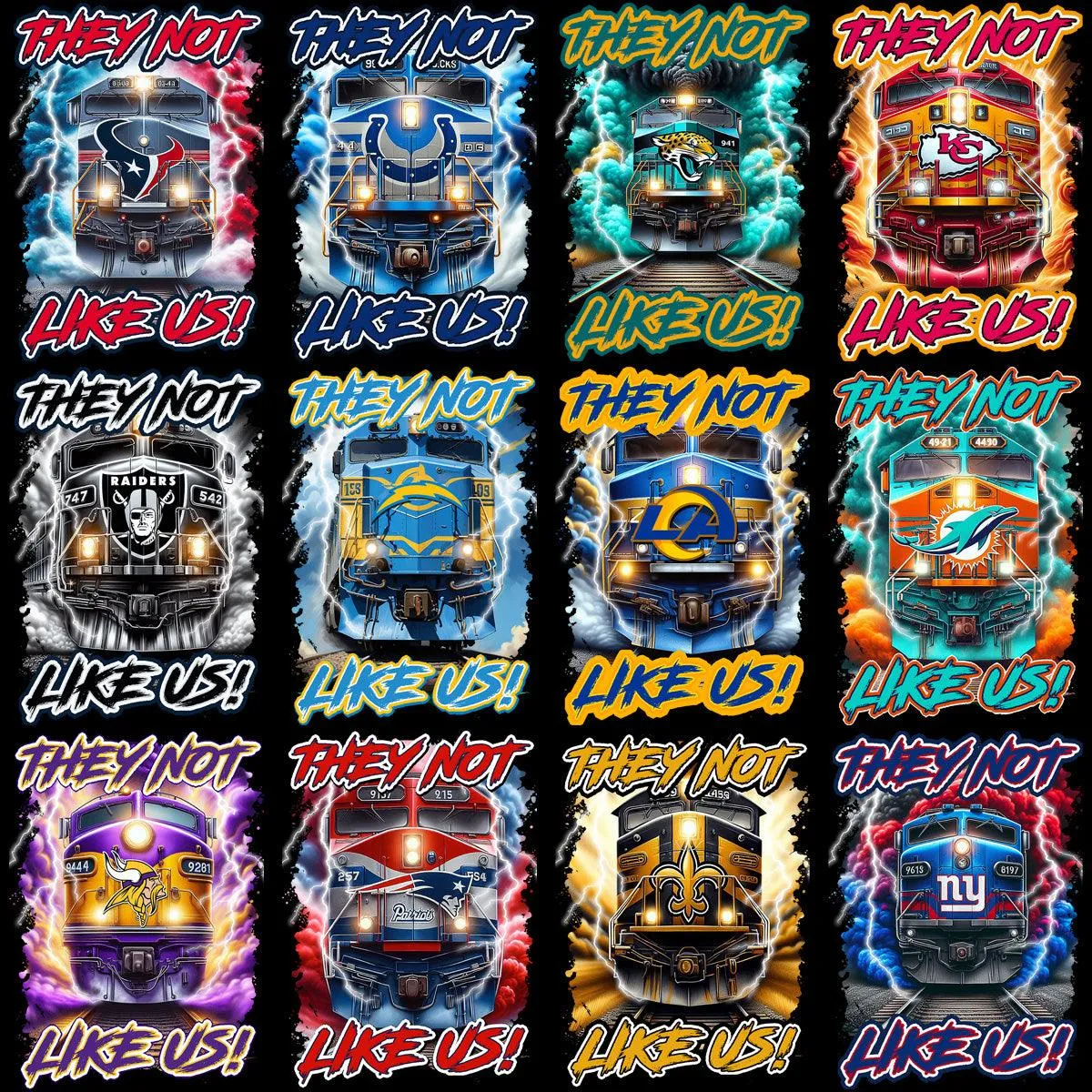 32 Train Smoke Football Teams Designs Bundle PNG