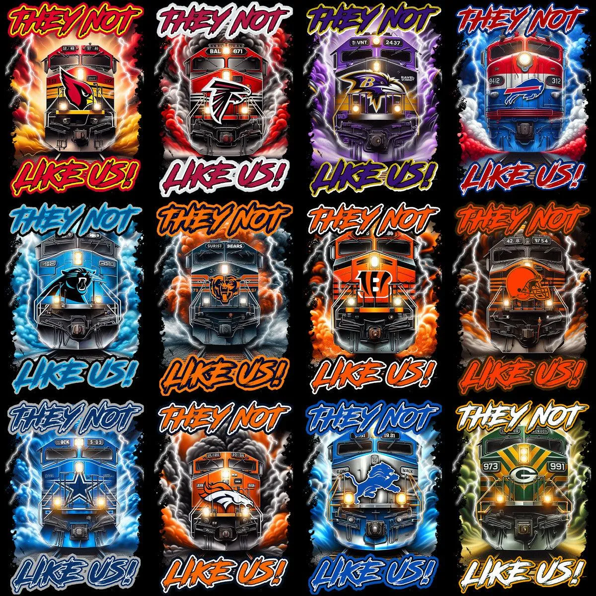 32 Train Smoke Football Teams Designs Bundle PNG