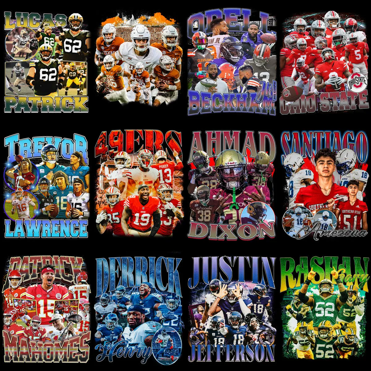 40 Football Vintage Bootleg Players Designs Bundle PNG