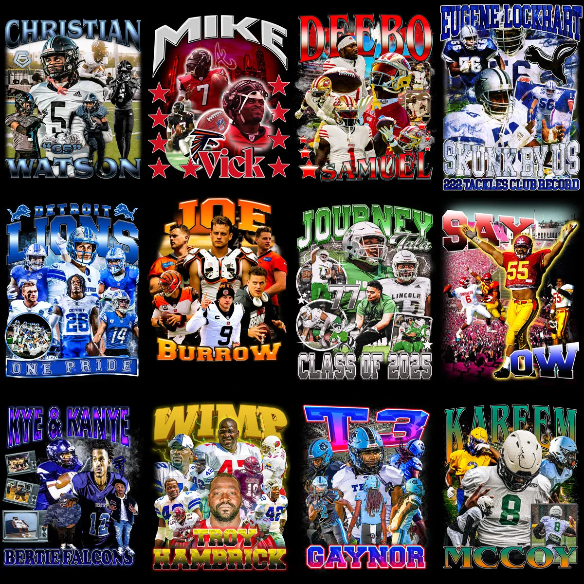 40 Football Vintage Bootleg Players Designs Bundle PNG