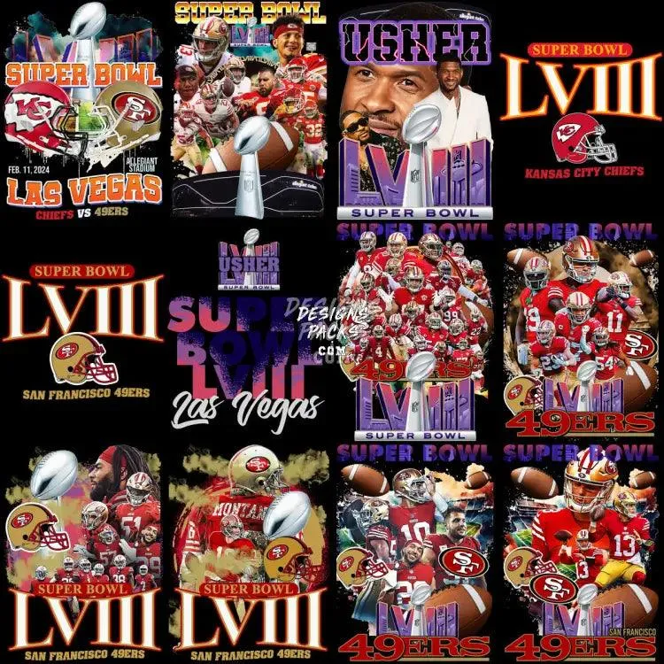 45 SuperBowl 2024 Football Chiefs vs 49ers Designs Bundle PNG   PSD