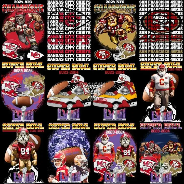 45 SuperBowl 2024 Football Chiefs vs 49ers Designs Bundle PNG   PSD