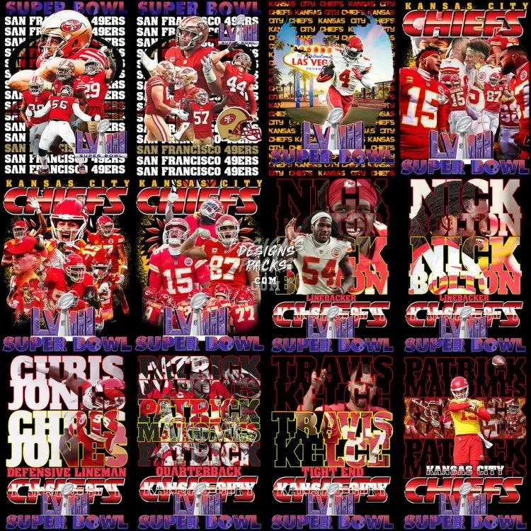 45 SuperBowl 2024 Football Chiefs vs 49ers Designs Bundle PNG   PSD