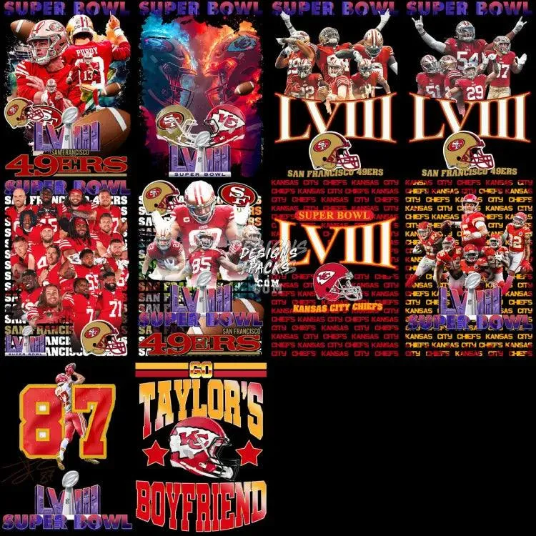 45 SuperBowl 2024 Football Chiefs vs 49ers Designs Bundle PNG   PSD
