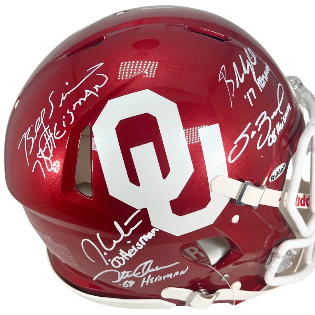 5 Heisman Winners Signed Heisman Inscription Oklahoma Sooners Authentic Speed Full-Size Football Helmet (JSA)