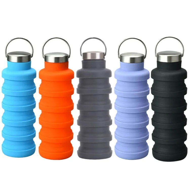 500ml Outdoor Sports Silicone Telescopic Cup Portable Foldable Travel Water Kettle(Black Handle Lid)