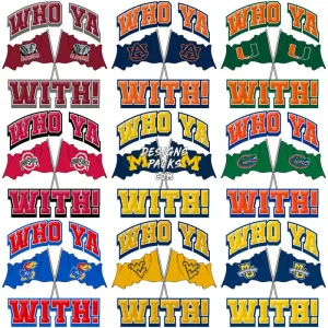 60 NCAA College WHO YA WITH Football Teams Designs Bundle PNG