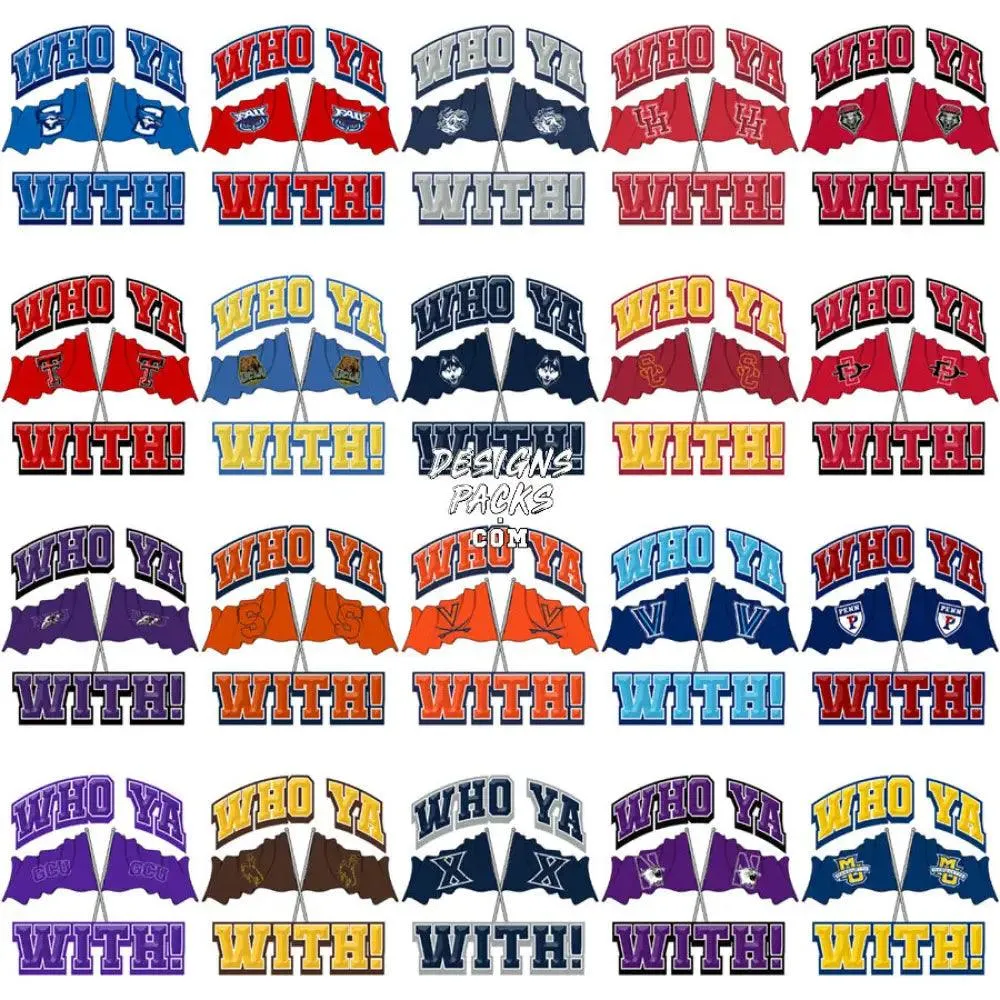 60 NCAA College WHO YA WITH Football Teams Designs Bundle PNG