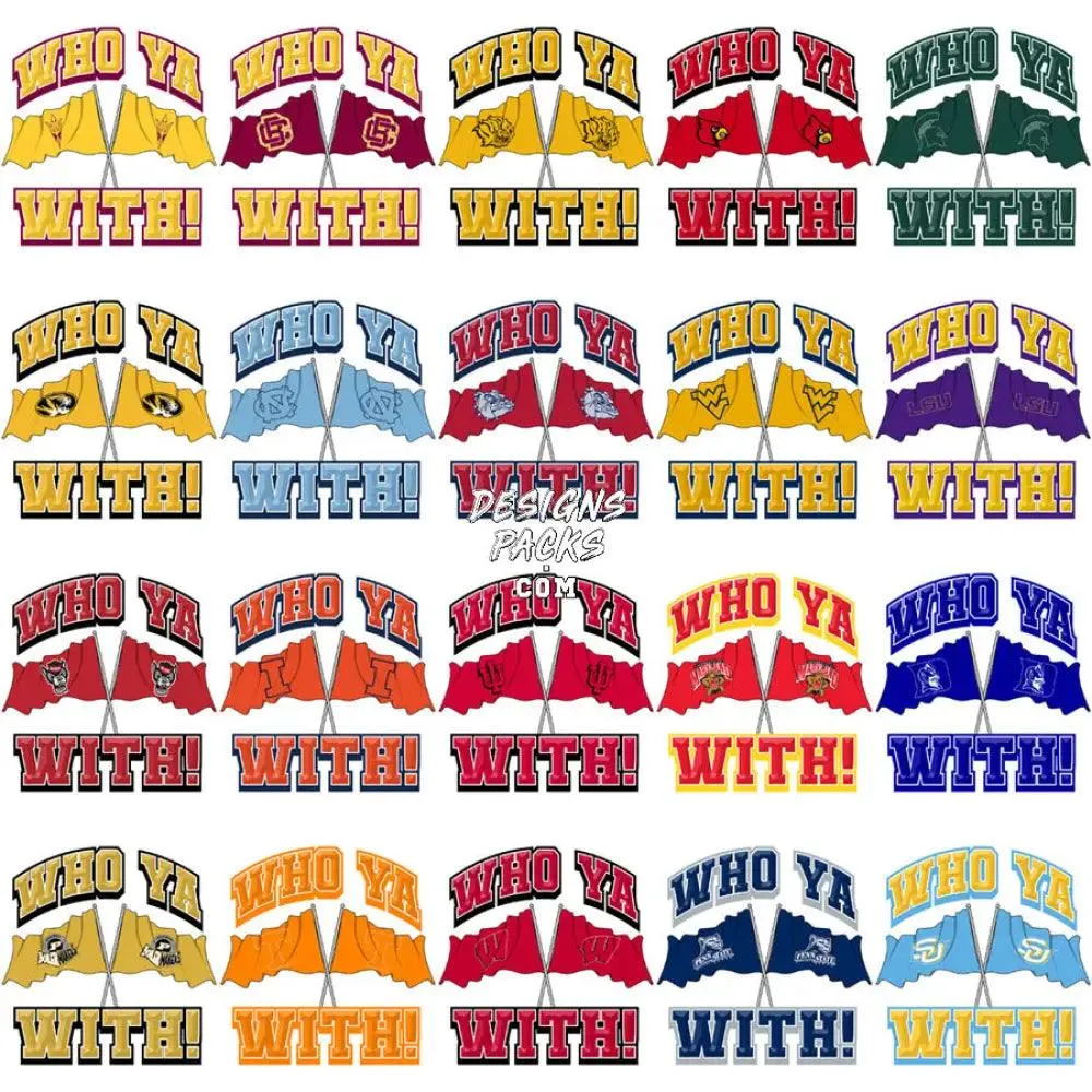 60 NCAA College WHO YA WITH Football Teams Designs Bundle PNG