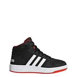 adidas Unisex Hoops 2.0 Basketball Shoe, Black/White/red, 2.5 M US Little Kid
