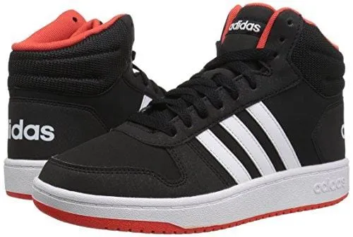 adidas Unisex Hoops 2.0 Basketball Shoe, Black/White/red, 2.5 M US Little Kid