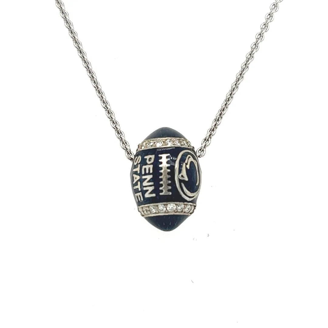 Blue Enamel Football Necklace with Diamonds