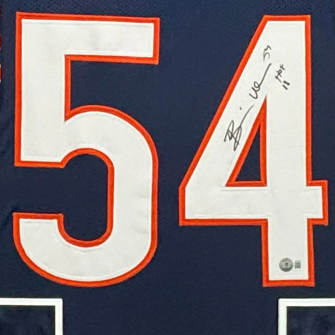 Brian Urlacher Signed HOF 18 Chicago Blue Custom Suede Framed Football Jersey (Beckett)