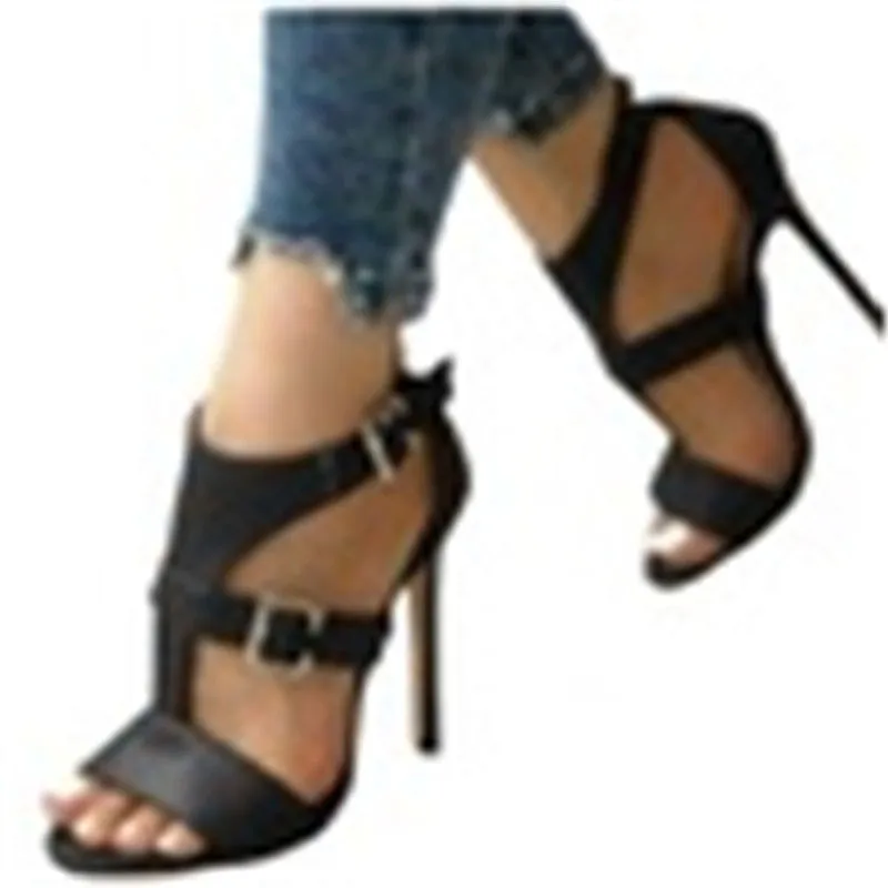 Buckle Strap Detail Super High Heels PU Leather Sandals