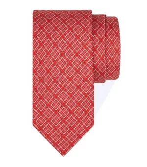 Check Gancini Print Silk Tie Red/Pink