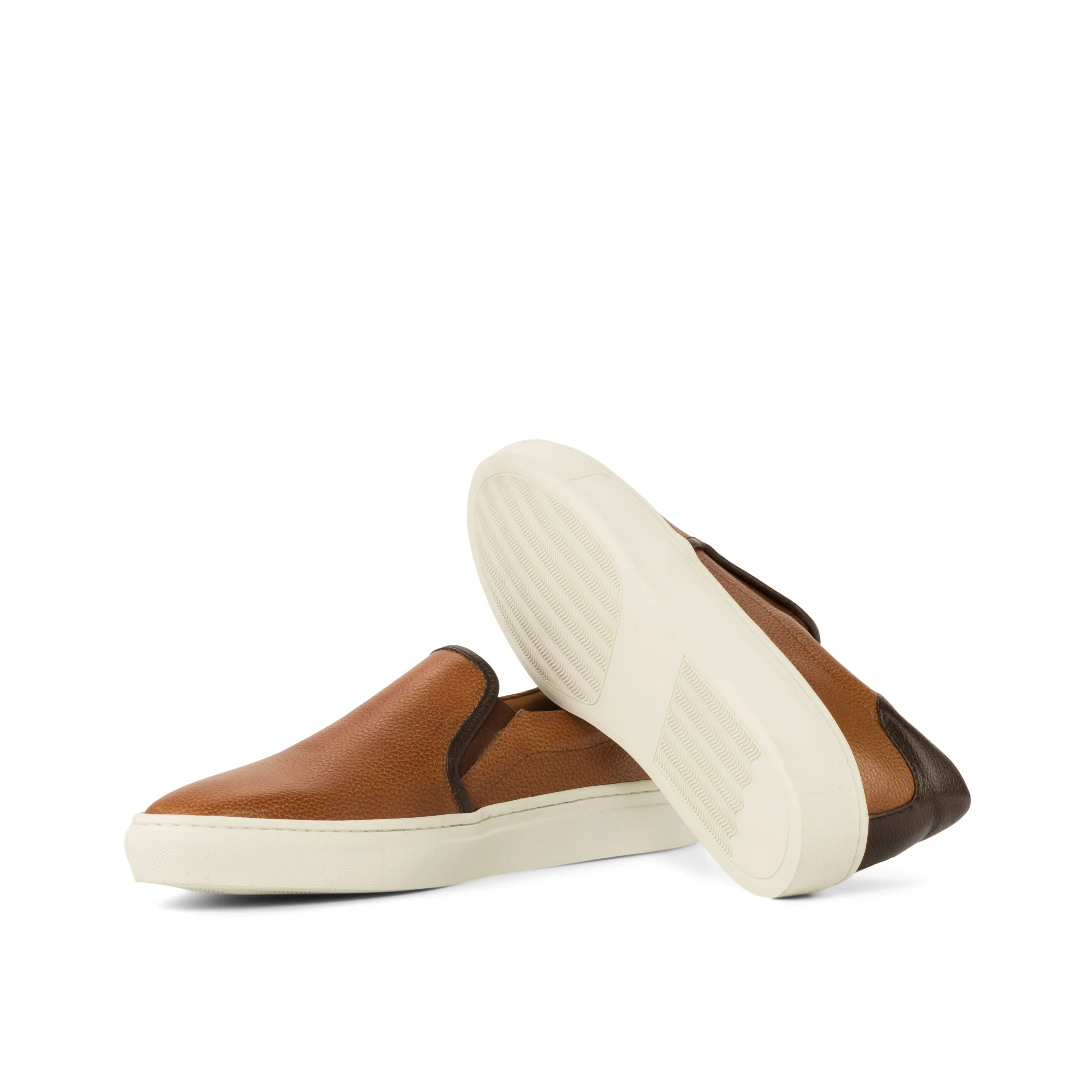 Cognac Full-Grain Leather Slip-On Sneakers