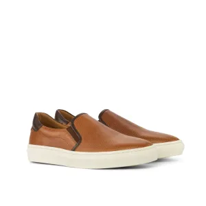 Cognac Full-Grain Leather Slip-On Sneakers