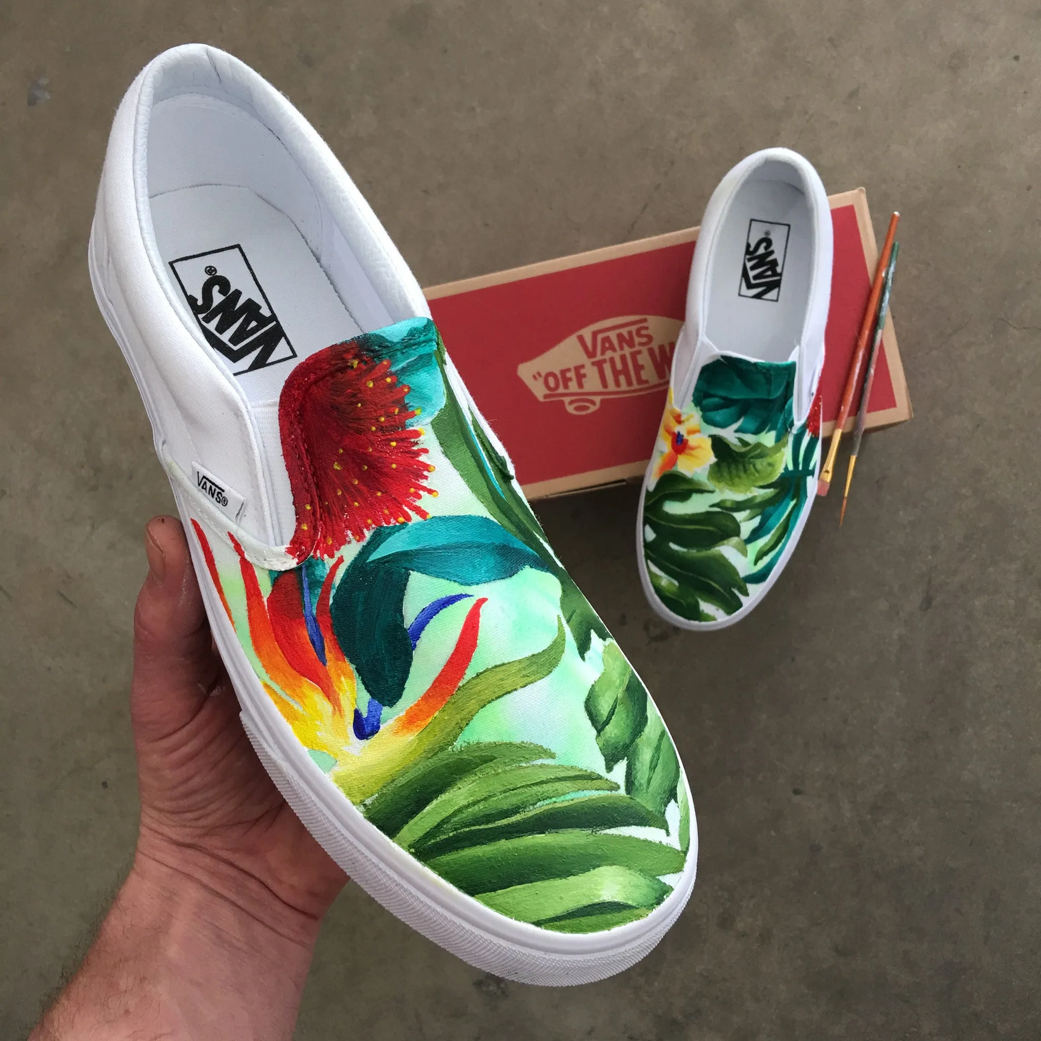 Custom Painted Tropical Slip On Vans