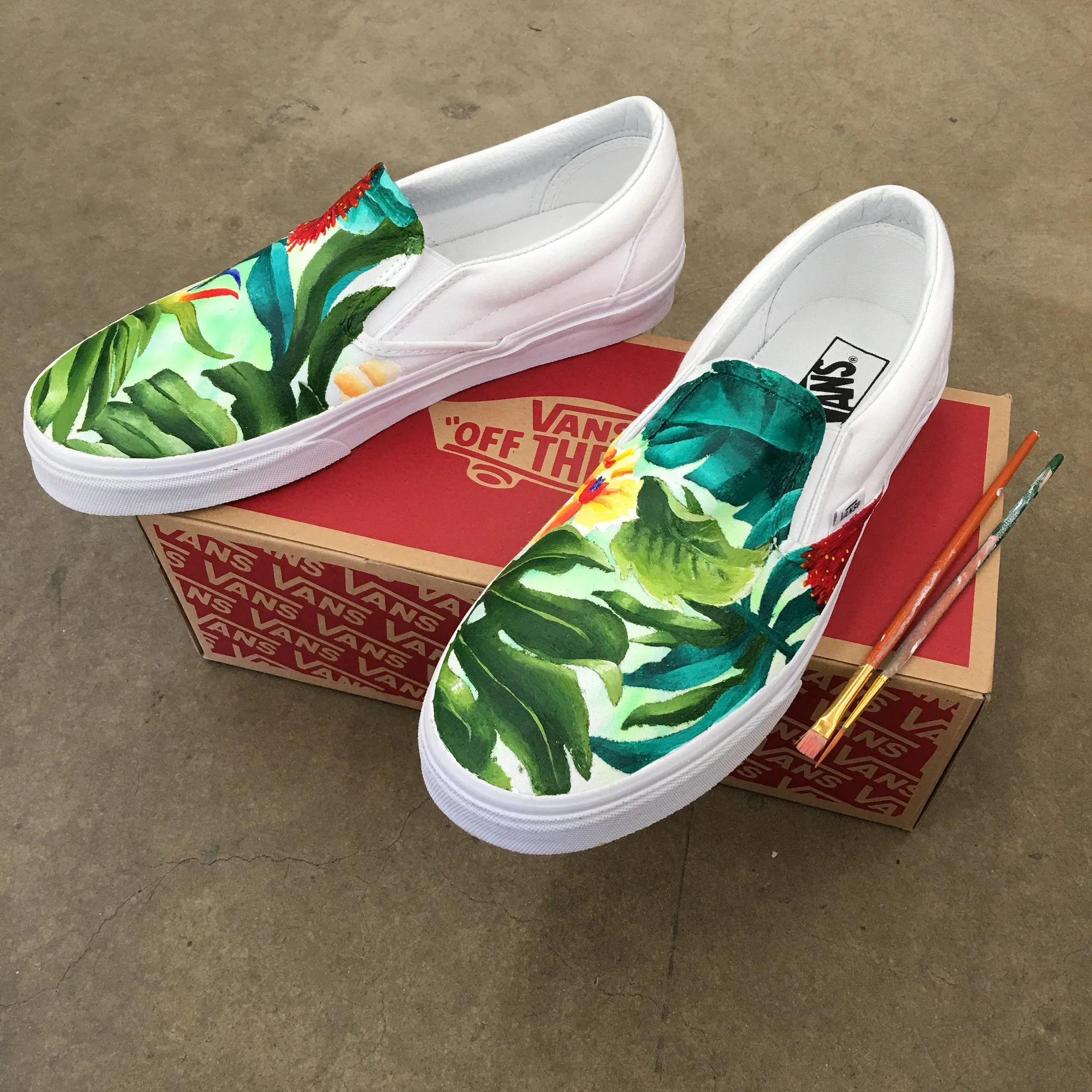 Custom Painted Tropical Slip On Vans