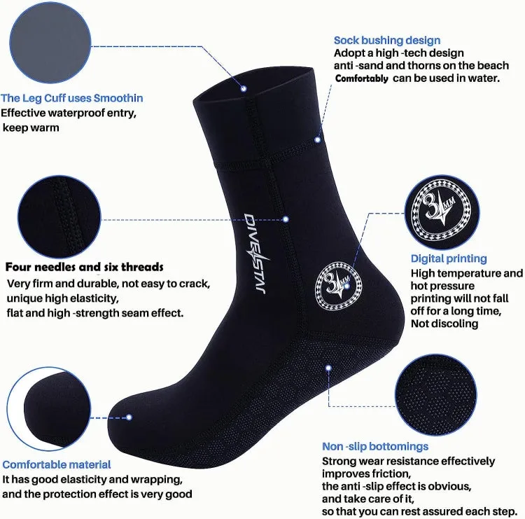 DIVESTAR Diving Neoprene Socks For Men Women Scuba Booties, Spec: 5mm Black(XXL 45-46)
