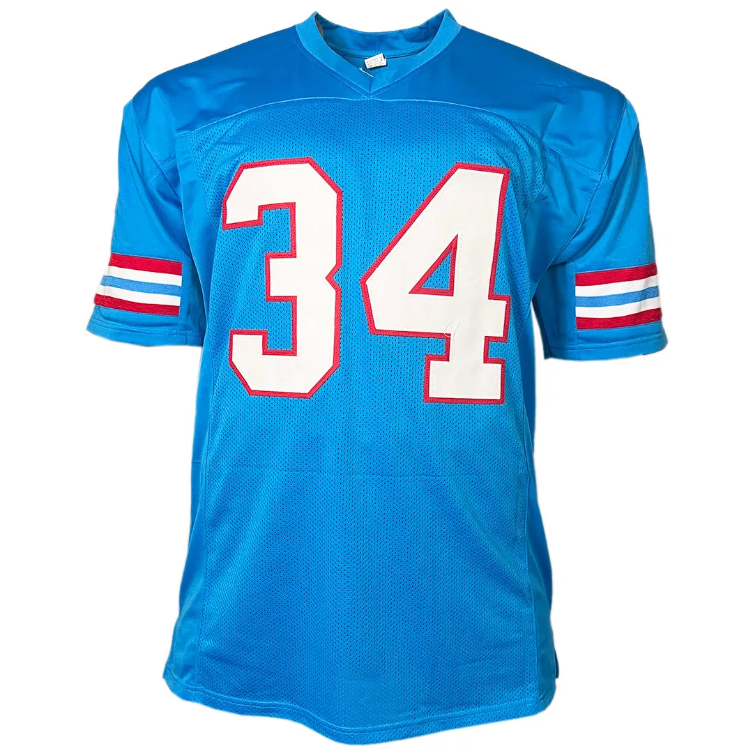 Earl Campbell Signed Houston Light Blue Stats Football Jersey (JSA)