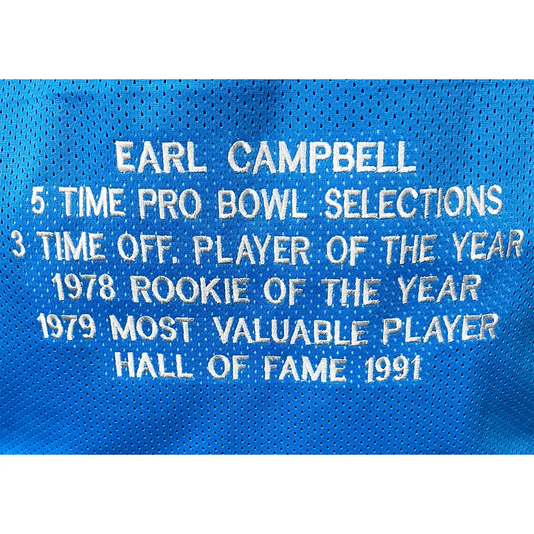 Earl Campbell Signed Houston Light Blue Stats Football Jersey (JSA)