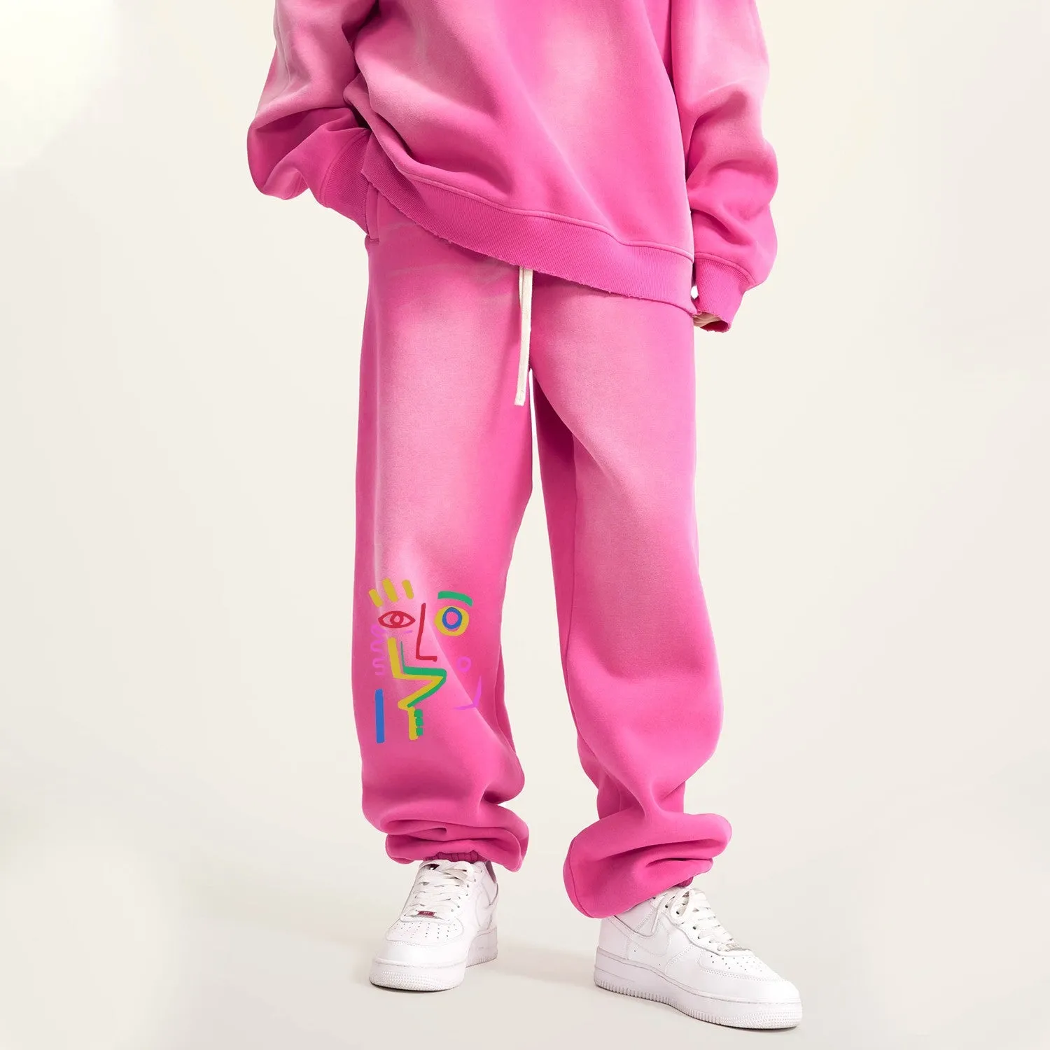 Face It (Rose&Camel)Streetwear Unisex Monkey Washed Dyed Fleece Joggers - 2 colors