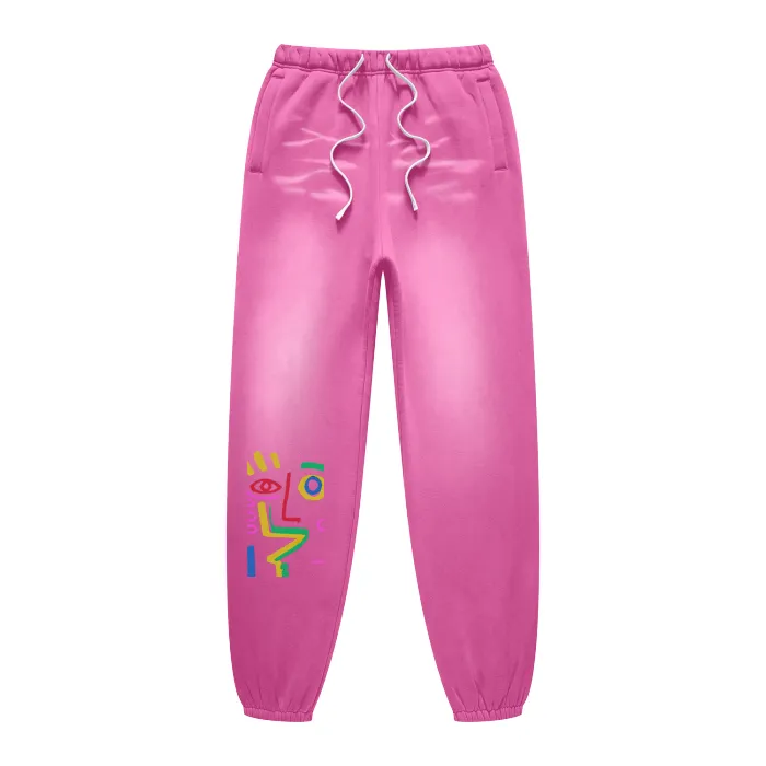 Face It (Rose&Camel)Streetwear Unisex Monkey Washed Dyed Fleece Joggers - 2 colors