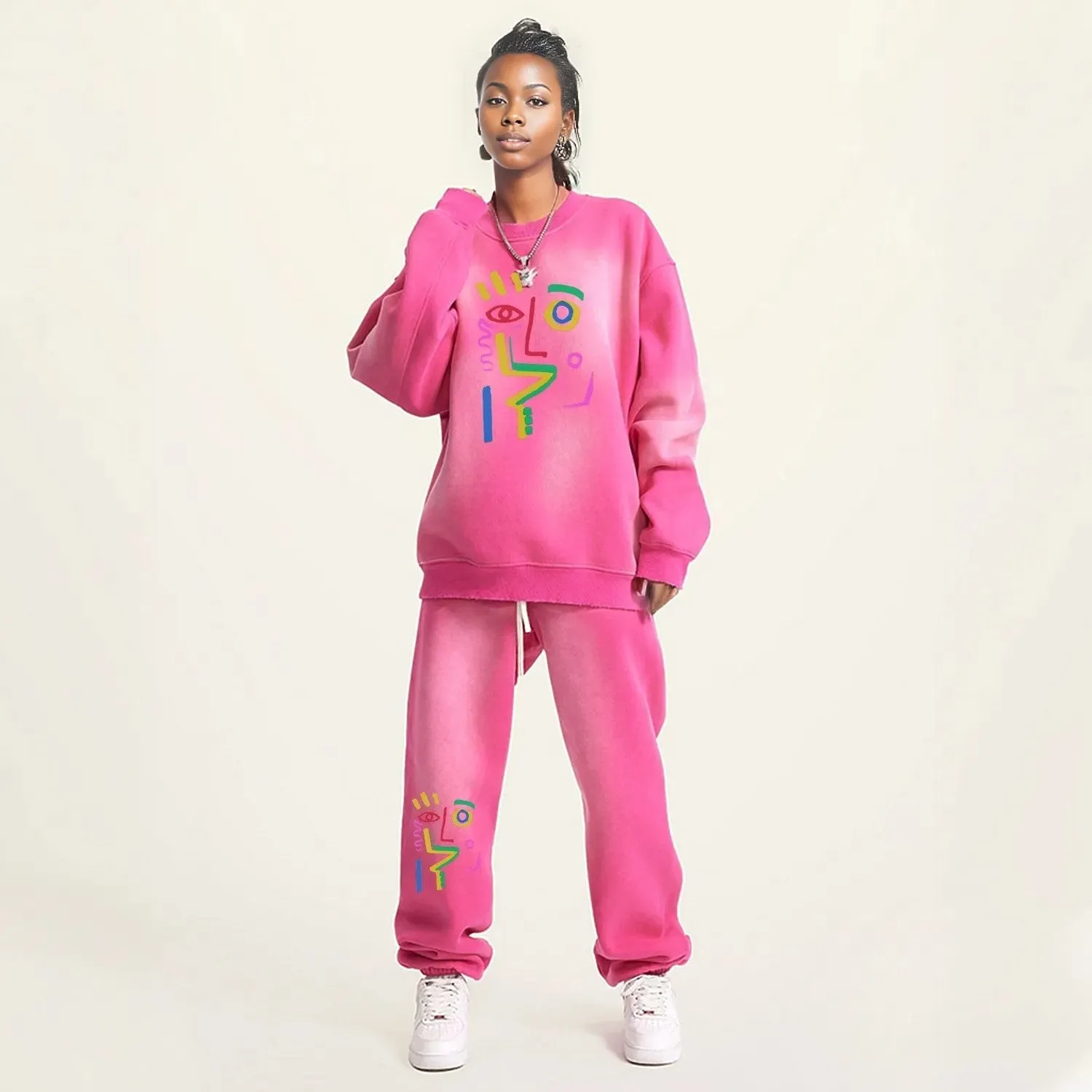 Face It (Rose&Camel)Streetwear Unisex Monkey Washed Dyed Fleece Joggers - 2 colors