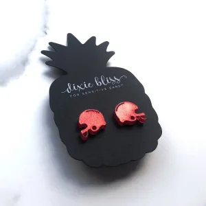 Football Helmet Earrings - Red