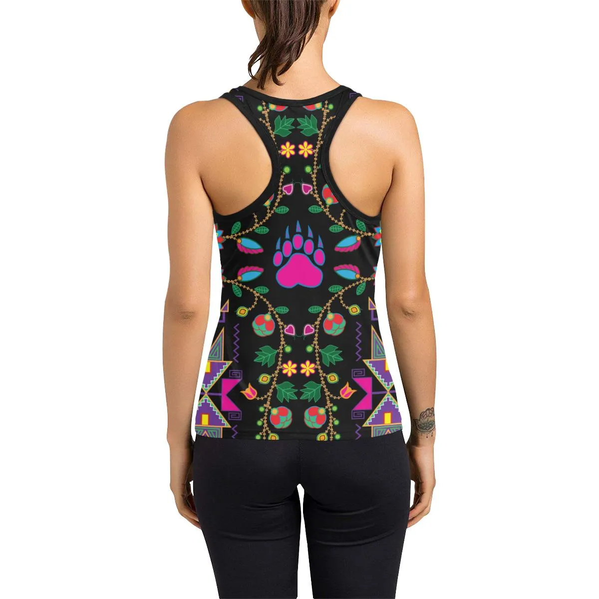 Geometric Floral Fall-Black Women's Racerback Tank Top