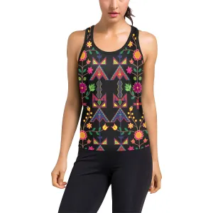 Geometric Floral Spring-Black Women's Racerback Tank Top