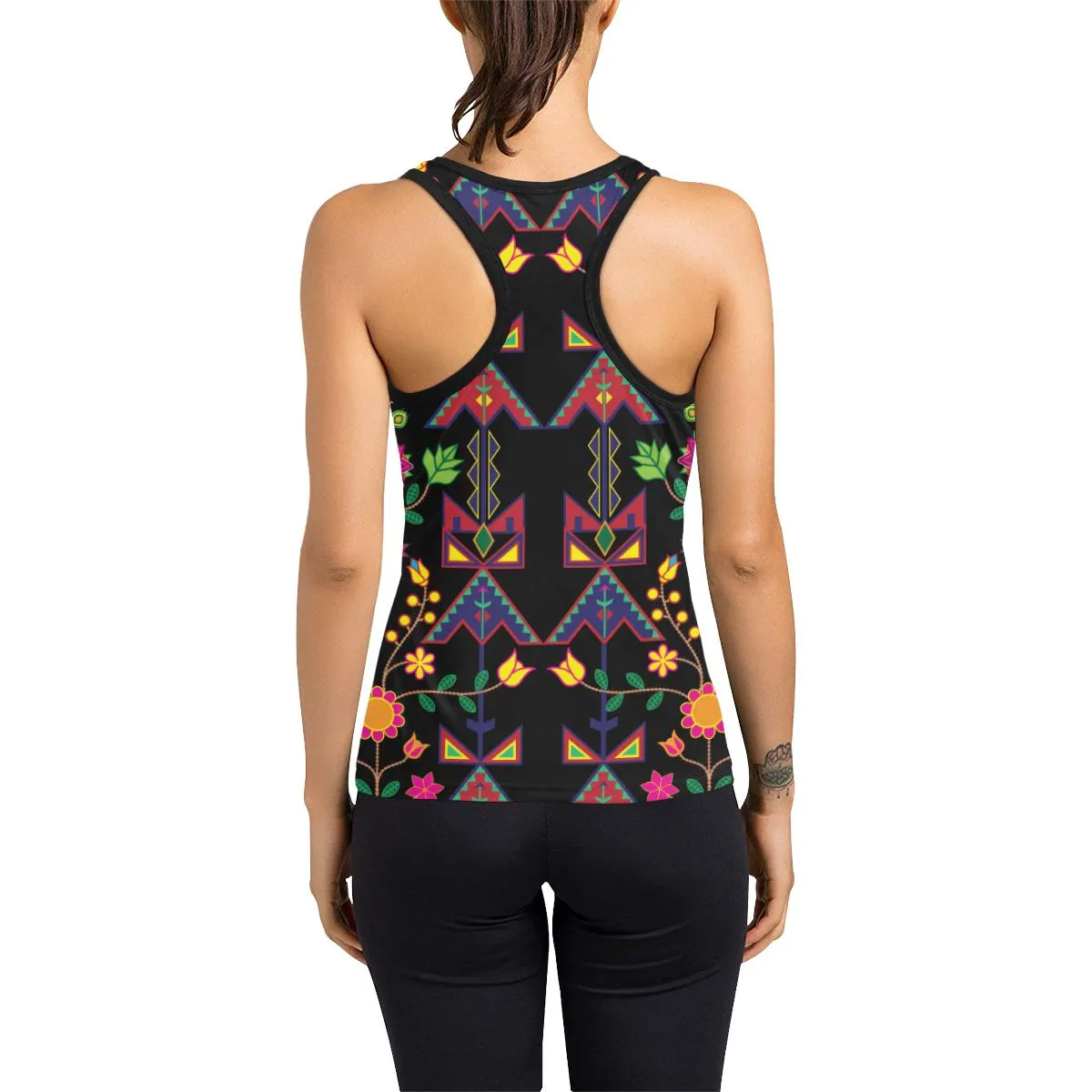 Geometric Floral Spring-Black Women's Racerback Tank Top